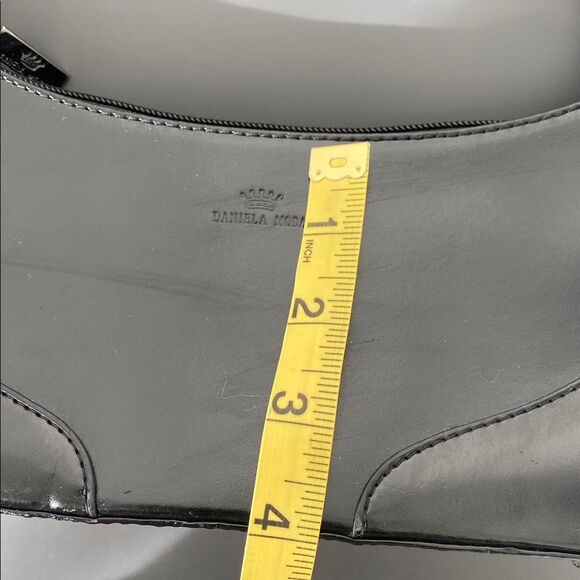 Daniela Moda Black Leather Hand / Shoulder Bag Small Y2K Preppy Classic Minimal - Picture 12 of 15